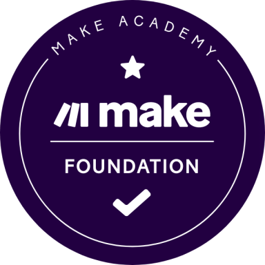 Logo de la Make Academy Foundation avec un design moderne sur fond violet.